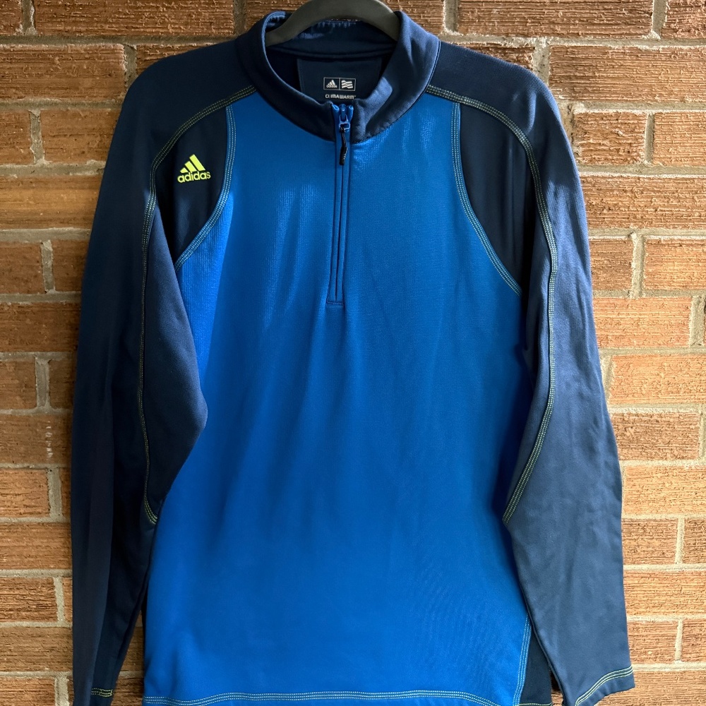 Blue and Lime Green Adidas Golf 1/4 Zip - Men's Medium